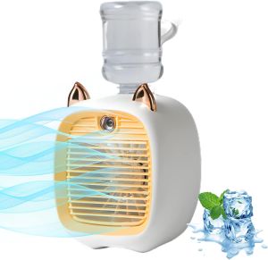 Portable Air Conditioner Fan Kids Evaporative Air Cooler with Water Bottle USB PersonalAir Conditioner with 3 Wind Speeds Cooling Fan for Home Room Camping Car Office (Blue)