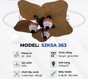 Quạt Trần Cánh Lá mẫu mới có 3 chao đèn có điều khiển từ xa