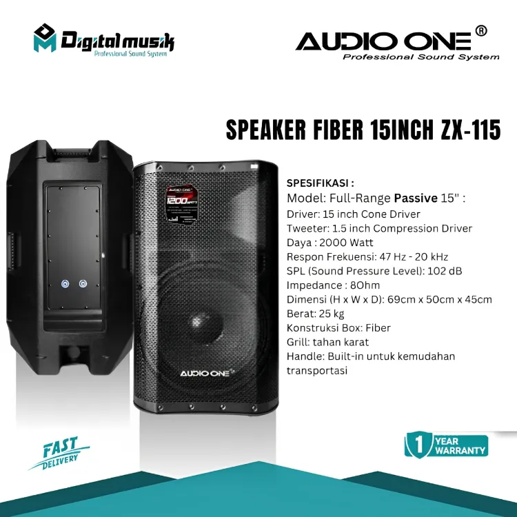 AUDIO ONE Speaker 15 Inch Pasif Aktif 1200 Watt Type ZX 115