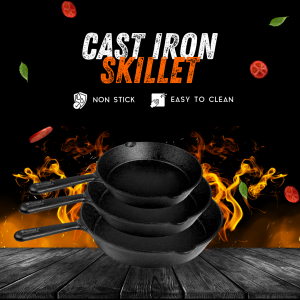 Cast Iron Skillets (Durable Grill Fry Pan for Indoor and Outdoor Use)