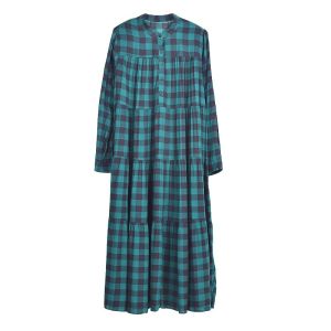 XITAO Plaid Pleated Pullover Dress Women Personality Loose Half High Collar Full Sleeve Dress GWJ0734