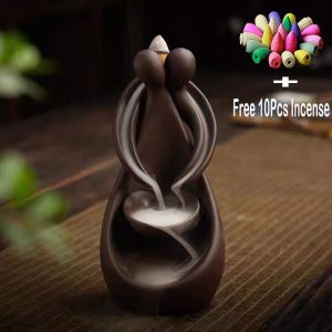 紫砂倒流香炉  Sandalwood Agarwood Stove Water Smoke Burner Incense Cone Support  长相厮守 香炉 茶道摆件  ﻿送塔香