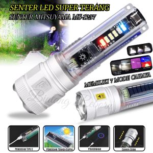Senter LED Super Terang Mitsuyama MS-1237 Senter Led + COB Cahaya Putih Tahan Sampai 10Jam / Lampu Senter LED Jarak Jauh + Light SMD 45 LED Super Terang / Senter Tangan Rechargeable / Senter Sorot / Senter LED Zoom ~ Bintang Reborn Store