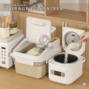 Multipurpose Rice Storage Container with Flip Design Cover Dust Insect Proof Dispenser For Rice Grain Cereal Storage Bin