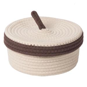 Lidded Woven Cotton Rope Storage Basket Handmade Round Organizer For Bedroom Desk Home Decoration With Dustproof Cover