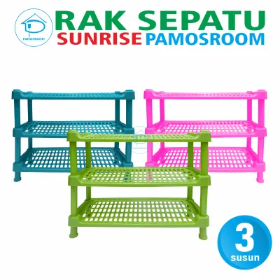Pamosroom Rak Sepatu Susun Tempat Sandal Sepatu Plastik 3 4 5 Susun Rak Bongkar Pasang Tebal Warna