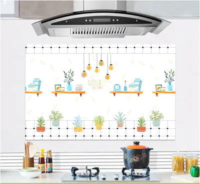สติกเกอร์ กันนำ้มัน ห้องครัว ลายกระถางในบ้าน 90 X 60 CM