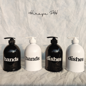 Hiraya PH Soap Dispenser 500 ml Hands and Dishes Pump Bottle Bell Type | Minimalist Black and White | Waterproof Labels