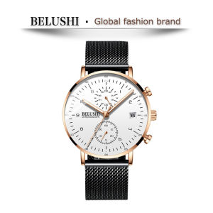 BELUSHI men watch Quartz Casual Chronograph Waterproof Stopwatch Shock Resistant Luxury Holiday gift Mineral glass Metal strap [540]