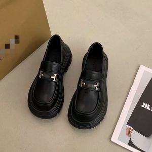 Free Shipping WomenS Thick-Soled Loafers 2026 New Autumn Collection Slip-On Shoes Small Leather Shoes Black Shoes JK Style Flats