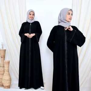 SABRINA Abaya Turkey FULL Ziper Black DEWASA | ANAK Gamis Dress Maxi TERLARIS 2025 | Bordir Turki Dubai FULL Ziper Black bahan jetblack
