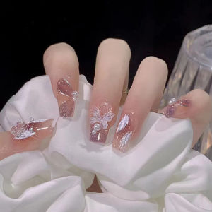 24Pcs/Box Fake Nails Set Translucent Wearable Nails cute in style manicure tablets