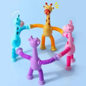 Children Suction Cup Toys Telescopic Robot Giraffe Fidget Toys LED Pop Tubes Stress Relief Sensory Bellows Toys Anti-stress Squeeze Toys Pop Tubes Sensory Toys
