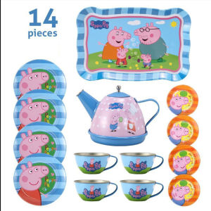 FCKiddoZone Metal Simulated Teapot Teacup Set Cartoon Pattern Afternoon Tea Tinplate Toys Pretend Play Toys For Girls Kids Toys