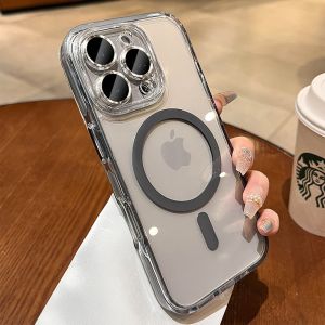Anti-skid Bumper Transparent for Magsafe Case for iPhone 16 15 Plus Magnetic Wireless Charge Cover for iPhone 13 14 16 Pro Max