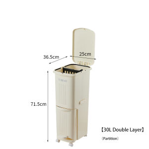 JustLiving 45/36/30L Large Capacity Garbage Household Kitchen With Lid 3 Layers Dry And Wet Separation Garbage Sorting Trash Can Movable with Universal Wheel Home Living Cleaning Equipment