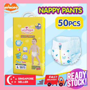 (FOC 100pc Baby Wipes) Unihope Nappy Pants Baby Diaper Pant - Fast Dry & Skin-Friendly (S-XL) (50pc/pack)