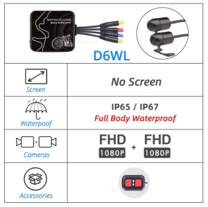 VSYSTO Motorcycle Dash cam Camera Dual 1080p Motorbike Dash Cam D6RL D6WL Wifi Video Recorder Night Vision Loop Recording G sensor Waterproof