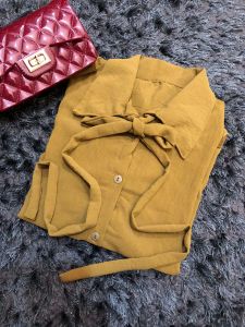 C&Buy Store Kemeja Cringkle Wanita Blouse Cringkle Setelan Wanita Model Pita Leher Kemeja PITA AZKIA Kemeja Kancing Lengan Panjang Lengan Full Karet Hiasan Pita Bisa Dilepas Kemeja One size