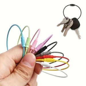 10pcs Stainless Steel Wire Keychain Cable Loop Colorful Screw Lock Rope Key Holder Outdoor Tools