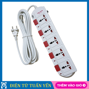 Ổ cắm Điện Quang ĐQ ESK SM750SL 5 lỗ 3 chấu (màu trắng đỏ) dây dài 2M và 5M - Hàng chính hãng