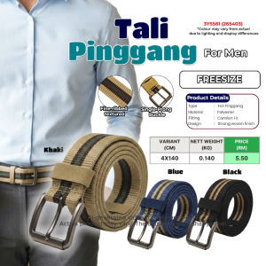 Mens Woven Canvas Belt – Casual Polyester Waist Belt with Single-Prong Metal Buckle (4 x 140 cm)