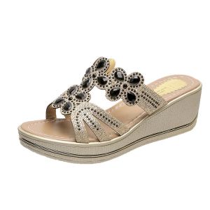 [Free Shipping] Trendy Bohemian Wedge Sandals Open-Toe Breathable Casual Thick-Soled WomenS Shoes Embellished With Rhinestones