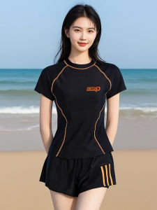 SURFswimming suit women 泳衣 Lady Swimwear Design Short Sleeve With Swim Pants Simple Chic Sport Woman Swimming Suit plus size swimsuit women 游泳装女 plus size swimsuit women 泳衣女装保守 woman swimming suit Others 2pcs swimming suit women 泳衣女