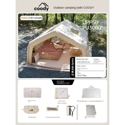 Coody AIR Cabin 10.0 Premium 4-6 Persons Inflatable Tent Blended Cotton PVC Air Pole Black Vinyl