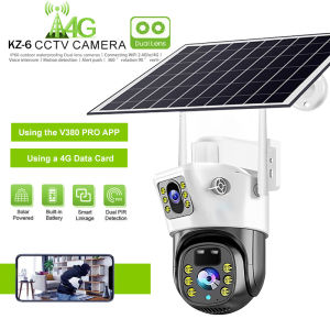 V380 Soalr 8MP Dual Lens solar cctv Outdoor waterproof 4G/Wifi Cctv camera connect cellphone 360° 4G cctv camera for house outdoor