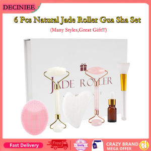 DECINIEE 6 Pcs Natural Jade Roller Gua Sha Set Facial Body Massager Roller Jade Stone Massage Set Face Lifting Beauty Massage Tools