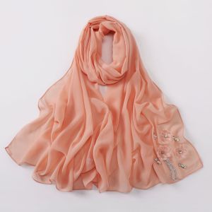 Jifang พู่ระยิบดอกไม้ล้วนทำด้วยมือมีฟองผ้าคลุมไหล่ผ้าชีฟองที่รัดศีรษะ QT18กระจุกตัวผ้าคลุมฮิญาบชาวมุสลิม