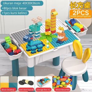 ZHBO Mainan Block Table Multifungsi Meja Dan Kursi Belajar Edukasi Mainan Anak Anak Hadiah untuk