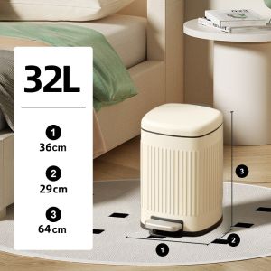 6/8L/12L/20L/32L Stainless Steel Foot Pedal Trash Can with inner Barrels Retro European Style Household Pedal Refuse Bin Kitchen Waste Bin Foot-on Sorting Bins， Convenient Back Handle and Anti-Skid Base Ideal for Kitchen Bedroom and Bathroom