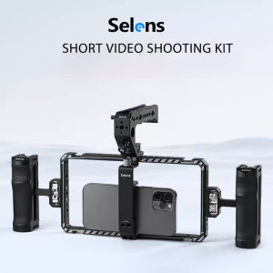Selens อะลูมินัมอัลลอยกรงกระต่ายโทรศัพท์มือถือกันสั่นสำหรับโทรศัพท์ iPhone 15กันสั่นขาตั้งกล้องสามขาแนวตั้งและแนวนอนวิดีโอการถ่ายภาพ Vlog