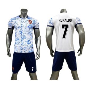 Quần áo bóng đá đồ đá banh Bồ Đào Nha Euro 2024 màu trắng xanh có in tên số Ronaldo