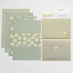 FDGFGG Flowers Floral Envelopes DIY Postcard with Stickers Letter Writing Paper Gift Card Writable Letter Pads Wedding Party