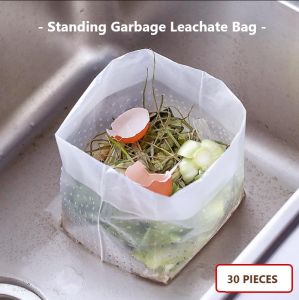 Vision 30pcs Kitchen Self Standing Mesh Garbage Leachate Bag Water Cut Drain Bag Strainer Filter Screen Water Barrier Bag Foldable Accessories Trash Drain Hole Cooking Sink Strainer