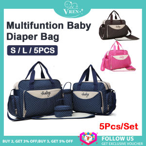 VREN กระเป๋าใส่ผ้าอ้อมเด็กสะพายไหล่เดียวกระเป๋าถือเดินทางสำหรับเด็กทารกกระเป๋าใส่ผ้าอ้อมเด็กสำหรับคุณแม่ลูกน้อย Luiertas 5ชิ้น