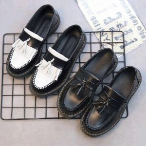 COD Korean Black&White Leather Shoes For Men Fashion Loafers Matte Casual Oxford Shoes