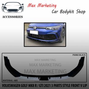 VOLKSWAGEN GOLF 8 MK8 R/GTI 2021 3 PARTS STYLE FRONT V LIP FRONT BUMPER LIP ABS SKIRT LIP BODYKIT (PIANO BLACK)