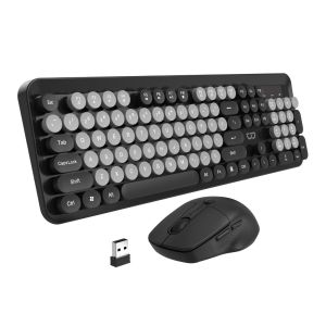 GOOJODOQ A1999 Gradient Color Wireless keyboard and Mouse Set Circular Keycaps with Number Pad Silent Three-level DPI Mouse for Laptop PC 2.4GHz Installed Batteries