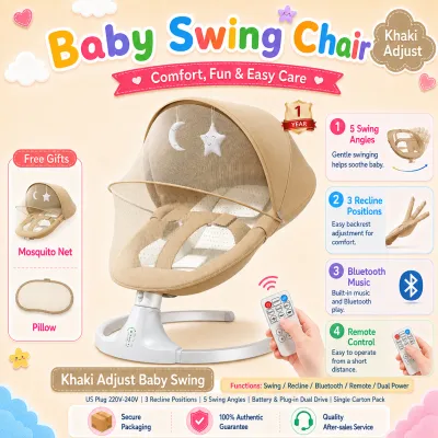 PlayPark Baby Electric Swing Chair Newborn Baby Rocker Automatic Soothing Bouncer with Music Timer Infant Rocking Seat