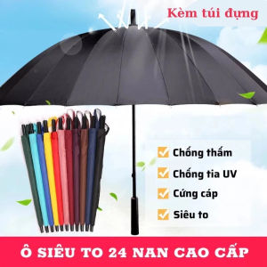 Ô Dù Cán Dài Cao Cấp 24 Nan Siêu Bền – Chống Gió Mạnh Cản Tia UV Tay Cầm Bọc Da Sang Trọng