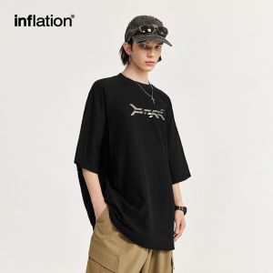 INFLATION brand mens youth fashion high street three-dimensional cut twill T-shirt 2024 spring/summer trendy brand new product American street loose print short sleeved