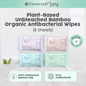 ❤️ Cloversoft Loves 99.9% Antibacterial Wet Wipes Organic Bamboo Petite Wet Wipes Tissue [8 Sheets]