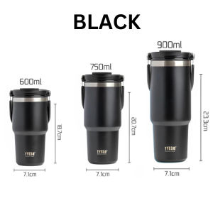 【SKIT SG】TYESO Thermal Tumbler Flask Vacuum Insulated Water Bottle 304 Stainless Steel Coffee Cup Travel Mug with Handle & Straw Dual Lids Leakproof Keep Hot & Cold Portable Reusable Large Capacity 600ml 900ml for Office Home Car Gym Sports Camping Gift
