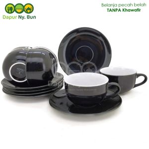 Cangkir Set Tatak Alas Two Tone 2 Warna Isi 6 Pasang