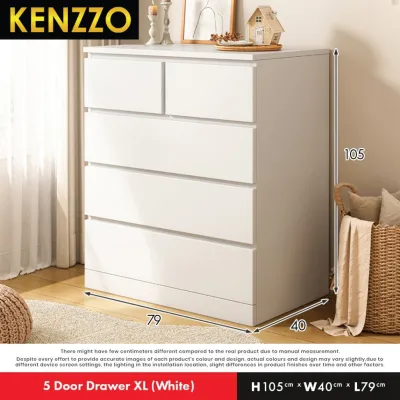 KENZZO 5 Tier Chest Drawer Clothes Cabinet With Knob/ Almari Baju - Clothes Storage - Laci Baju/Wooden Chest Drawers/ Home Living Storage Cabinet