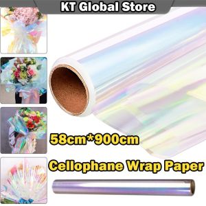 9m*58cm Florist Flower Iridescent Film Cellophane Gift Wrap Perfect for DIY Wrapper For Bouquet Wrap